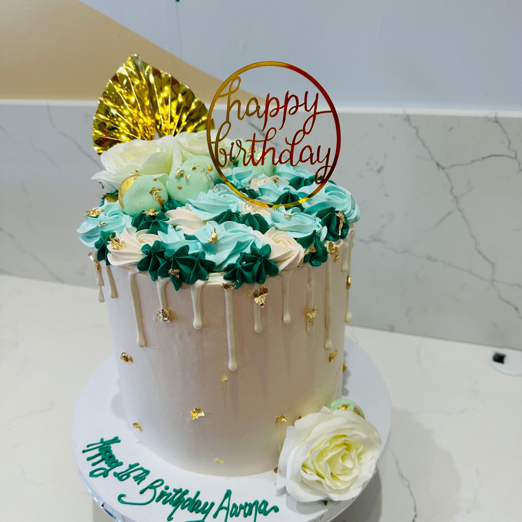 AARNA GREEN & GOLD FLORAL CAKE