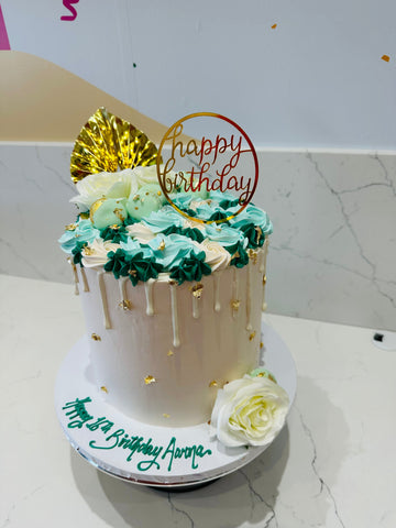 AARNA GREEN & GOLD FLORAL CAKE