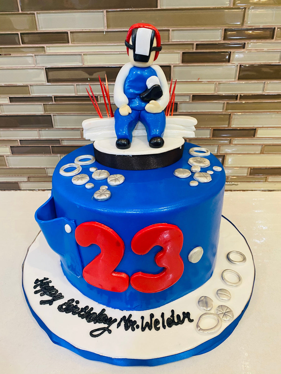 MR. WELDER FONDANT BIRTHDAY CAKE