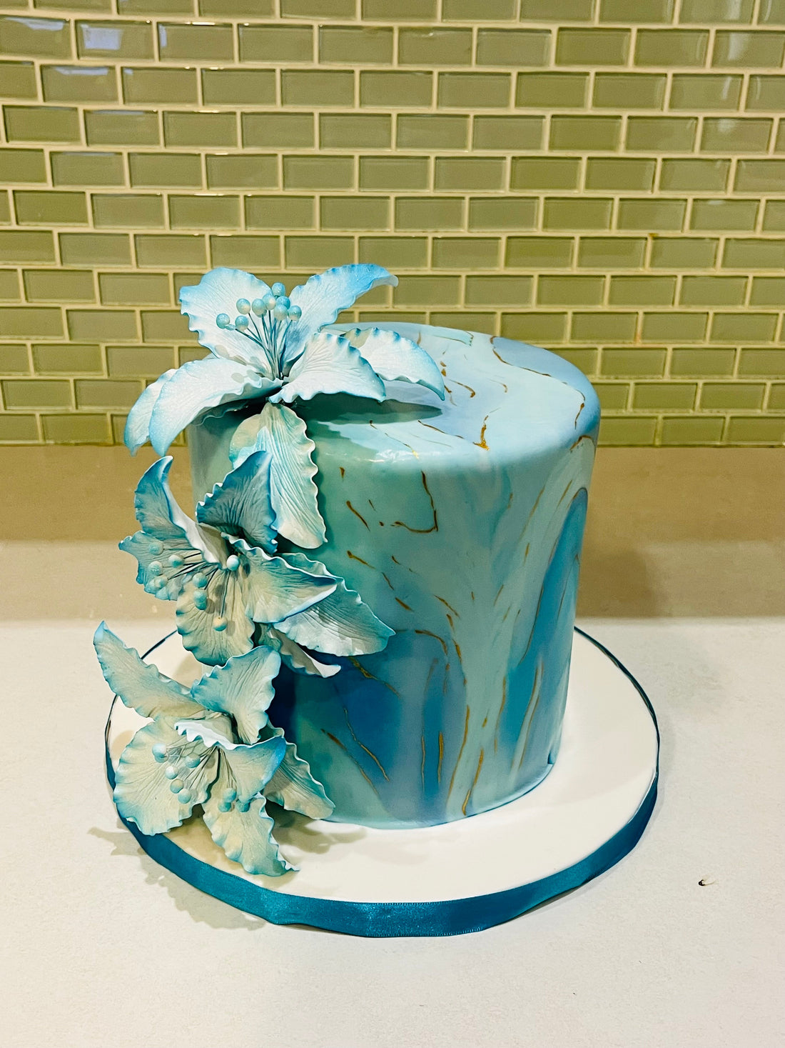 TEAL FLORAL FONDANT CAKE