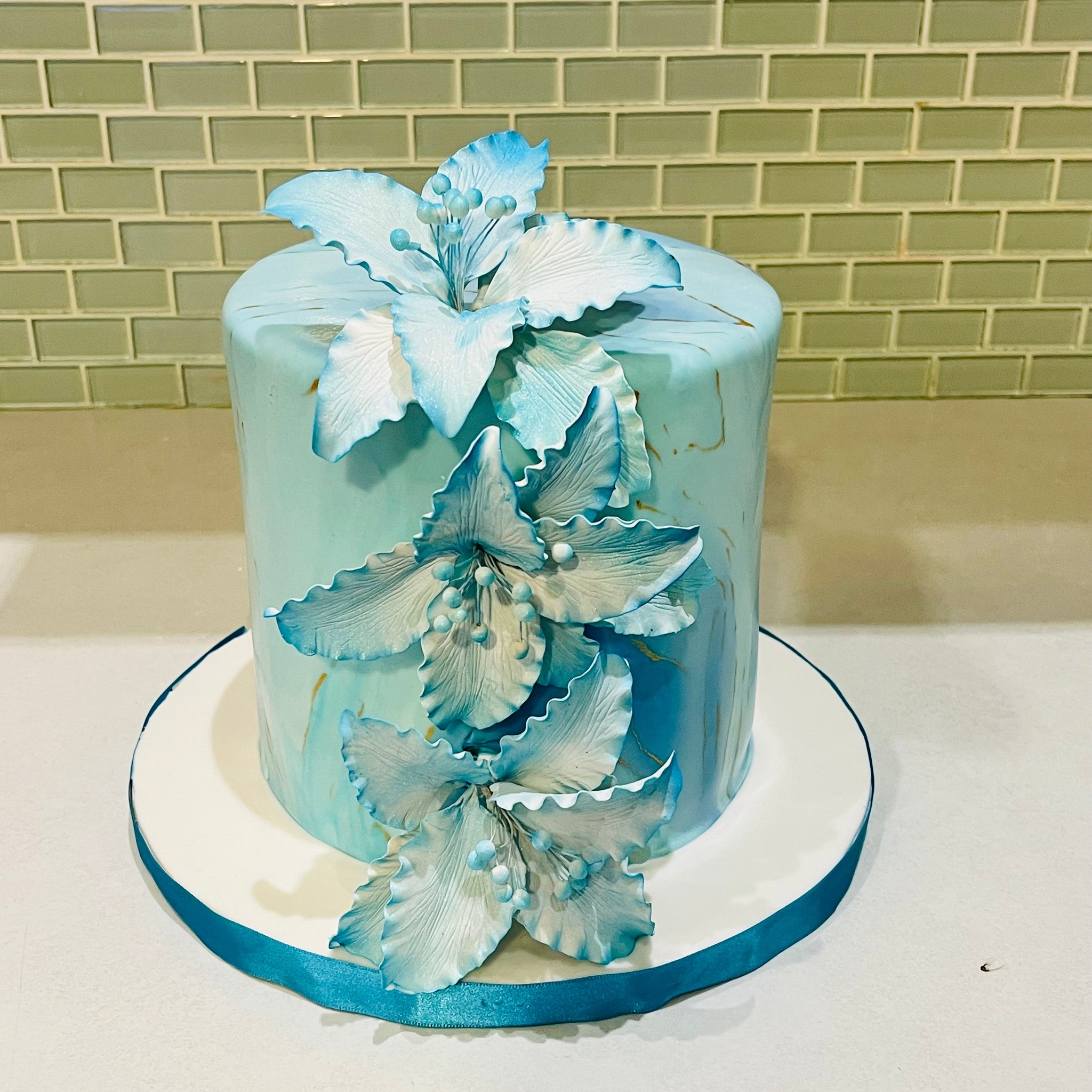 TEAL FLORAL FONDANT CAKE