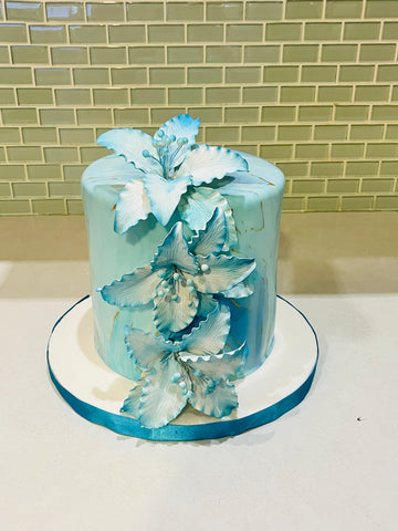 TEAL FLORAL FONDANT CAKE