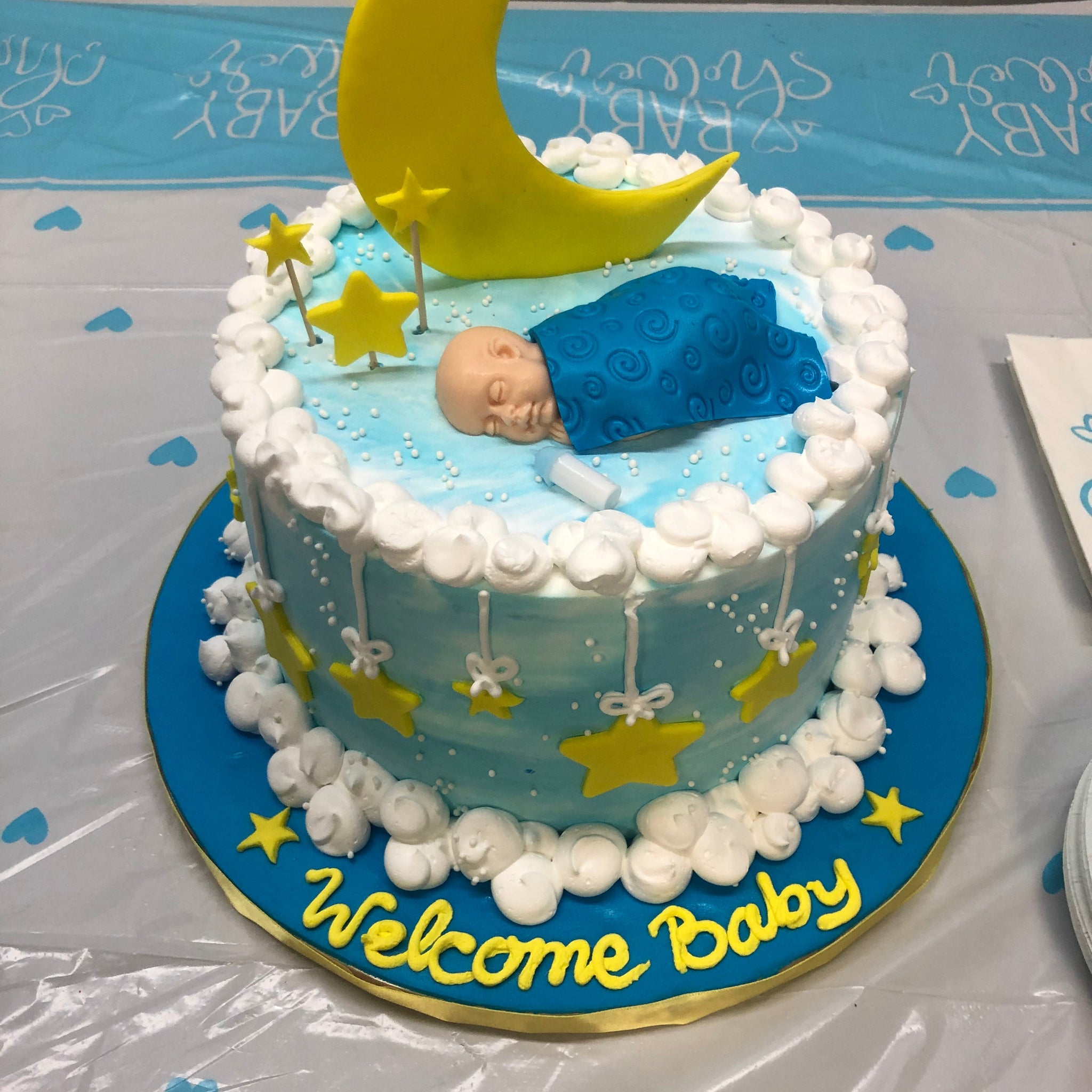 star & moon baby shower cake