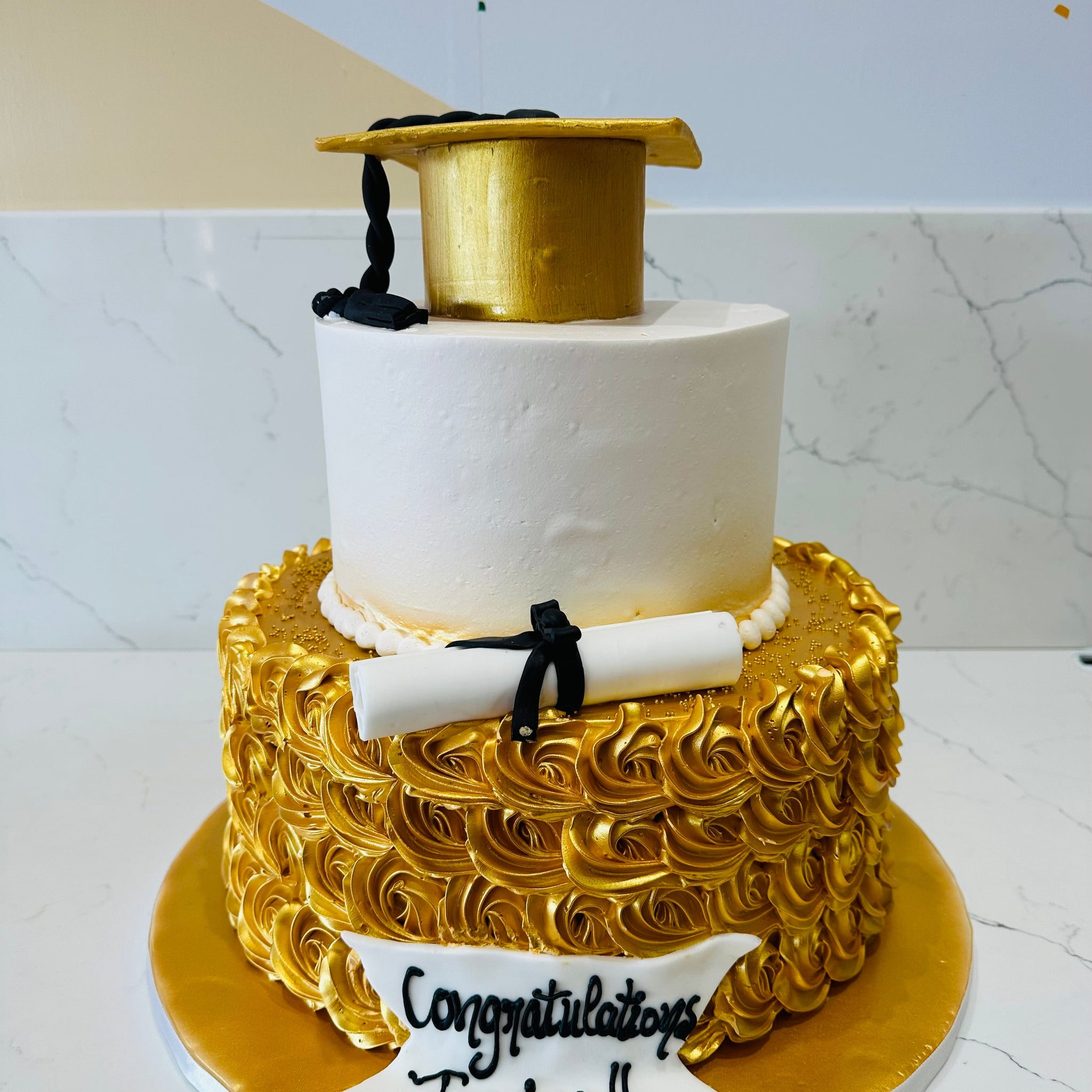 GOLD GRADUATION TIERED CAKE