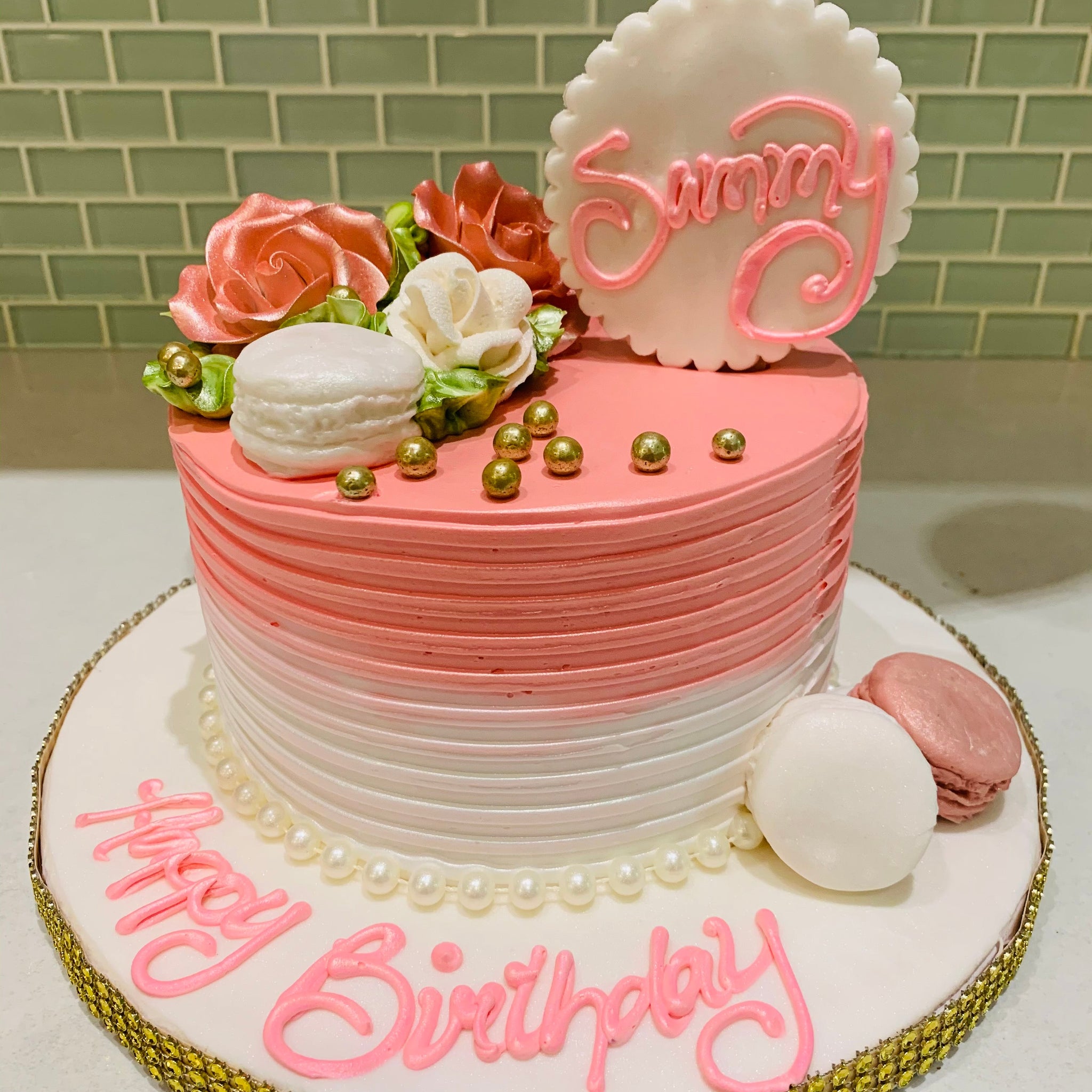 PEACH MACARON BIRTHDAY CAKE