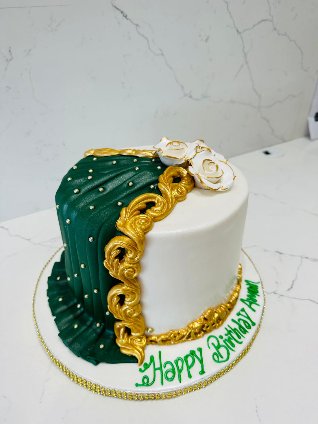 GREEN DRAPE FONDANT CAKE