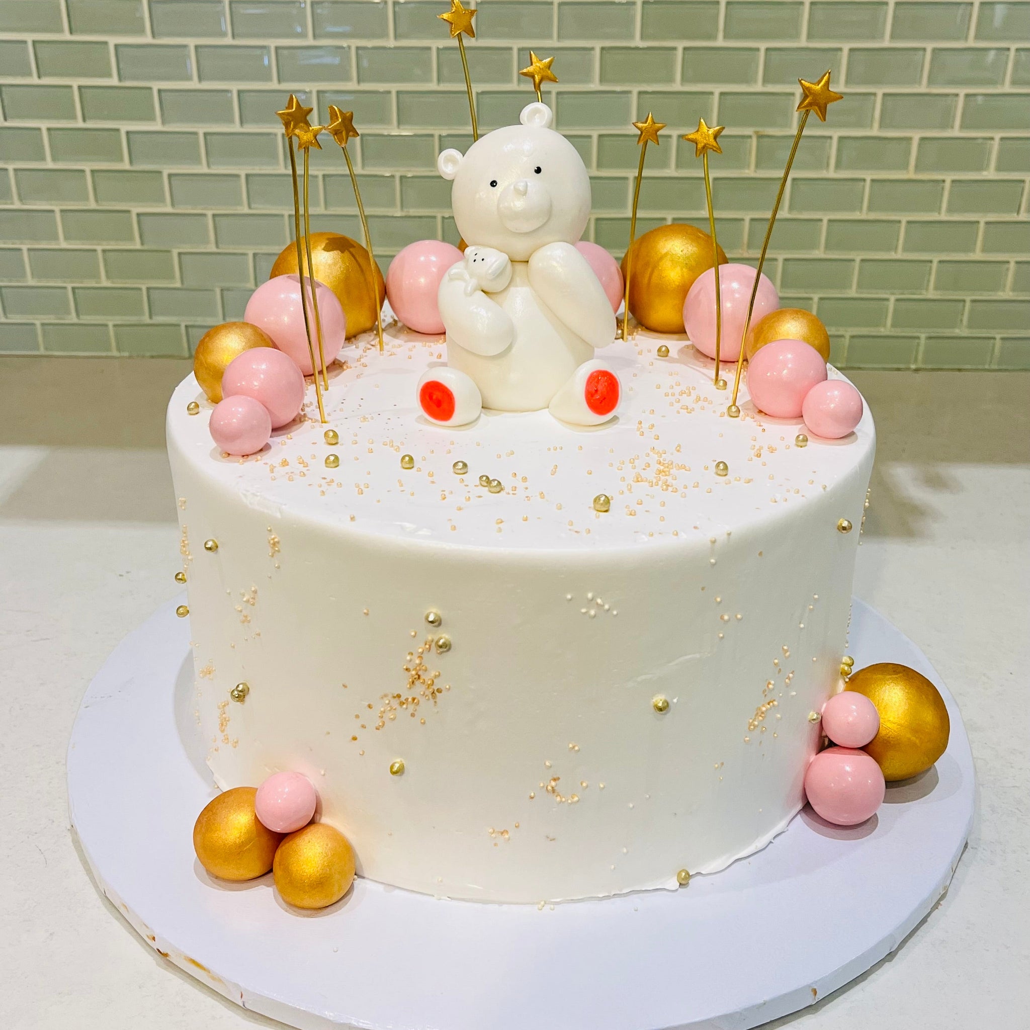 PINK & GOLD TEDDY CAKE