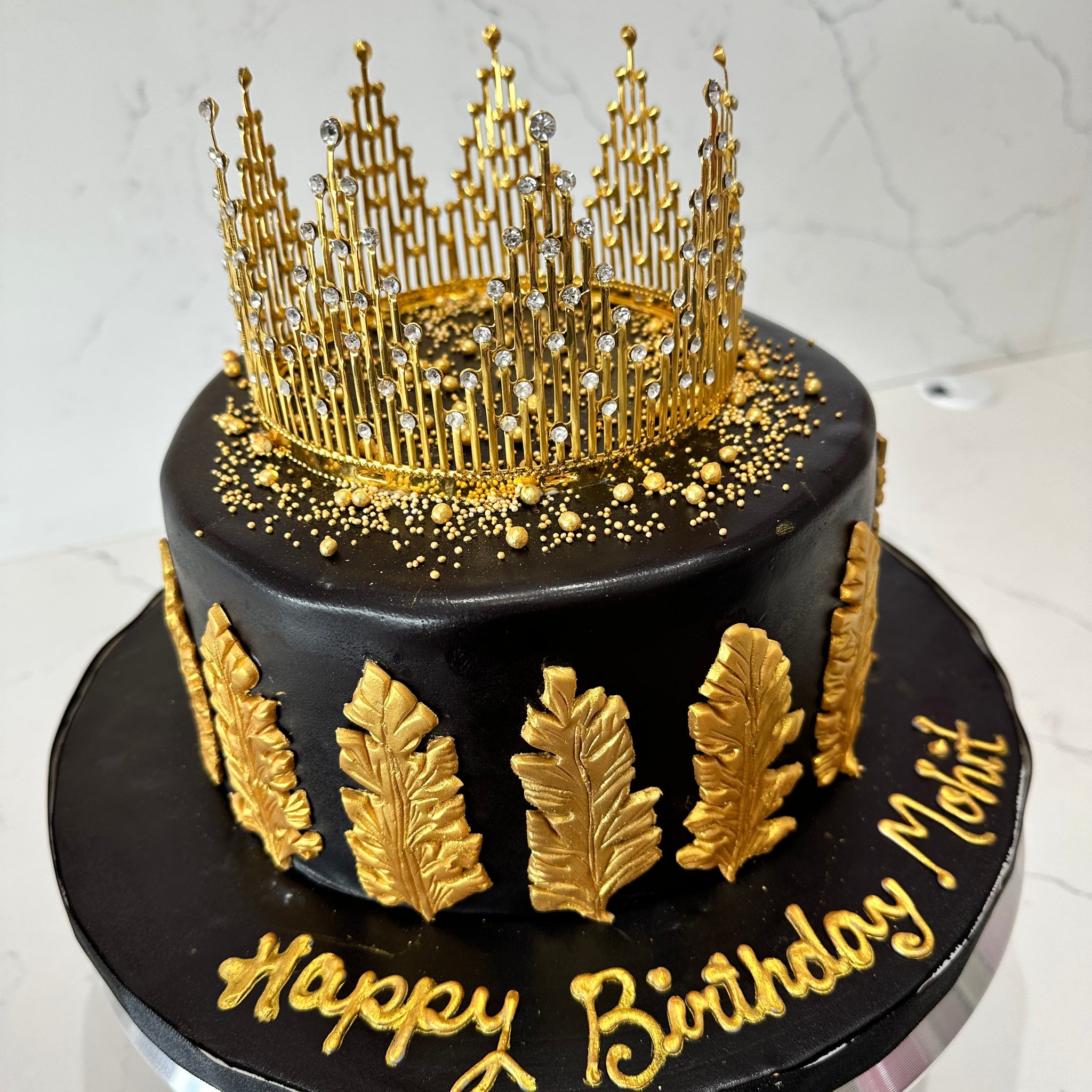MOHIT BLACK & GOLD CROWN FONDANT CAKE