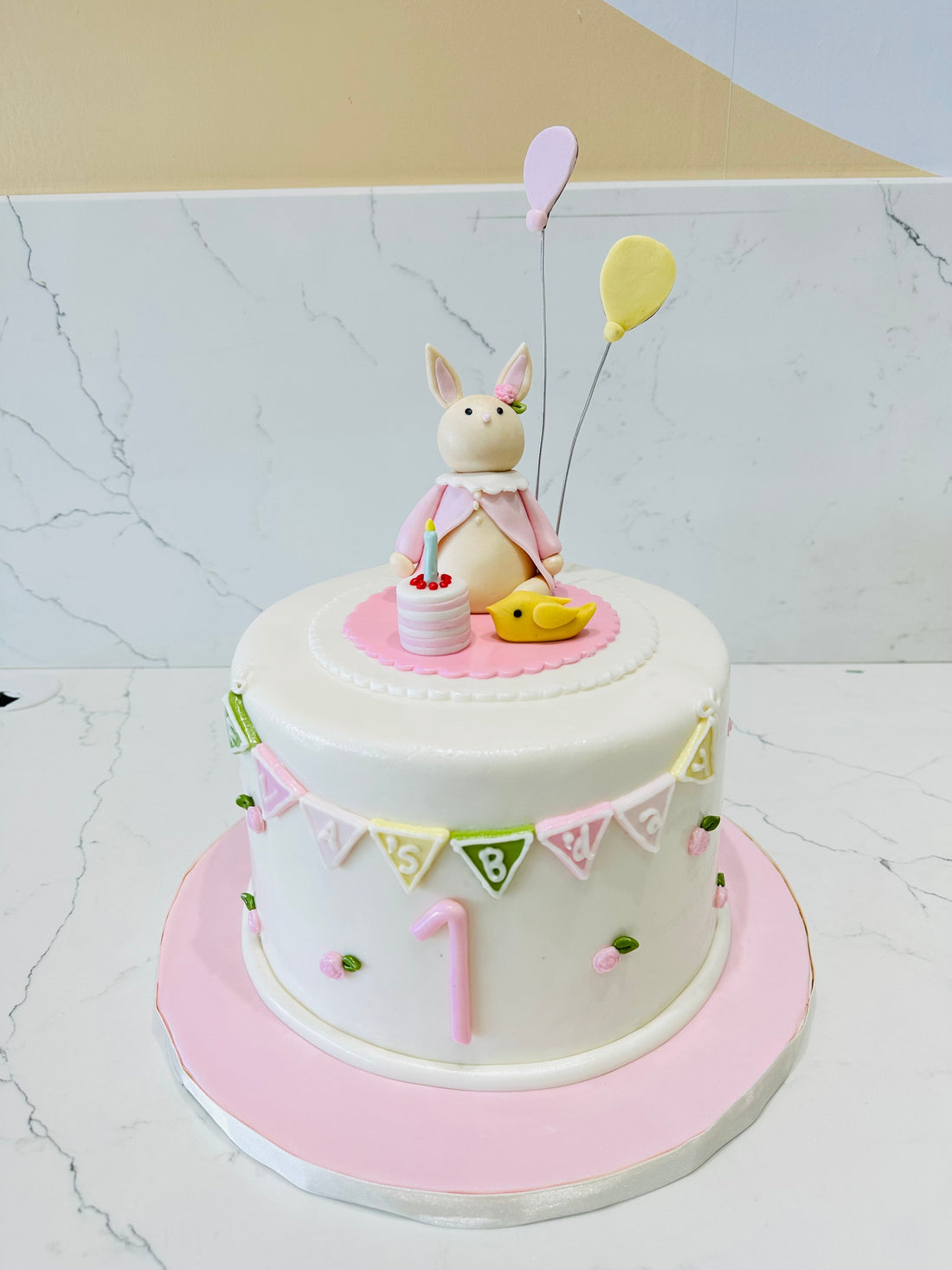 BUNNY BIRTHDAY FONDANT CAKE