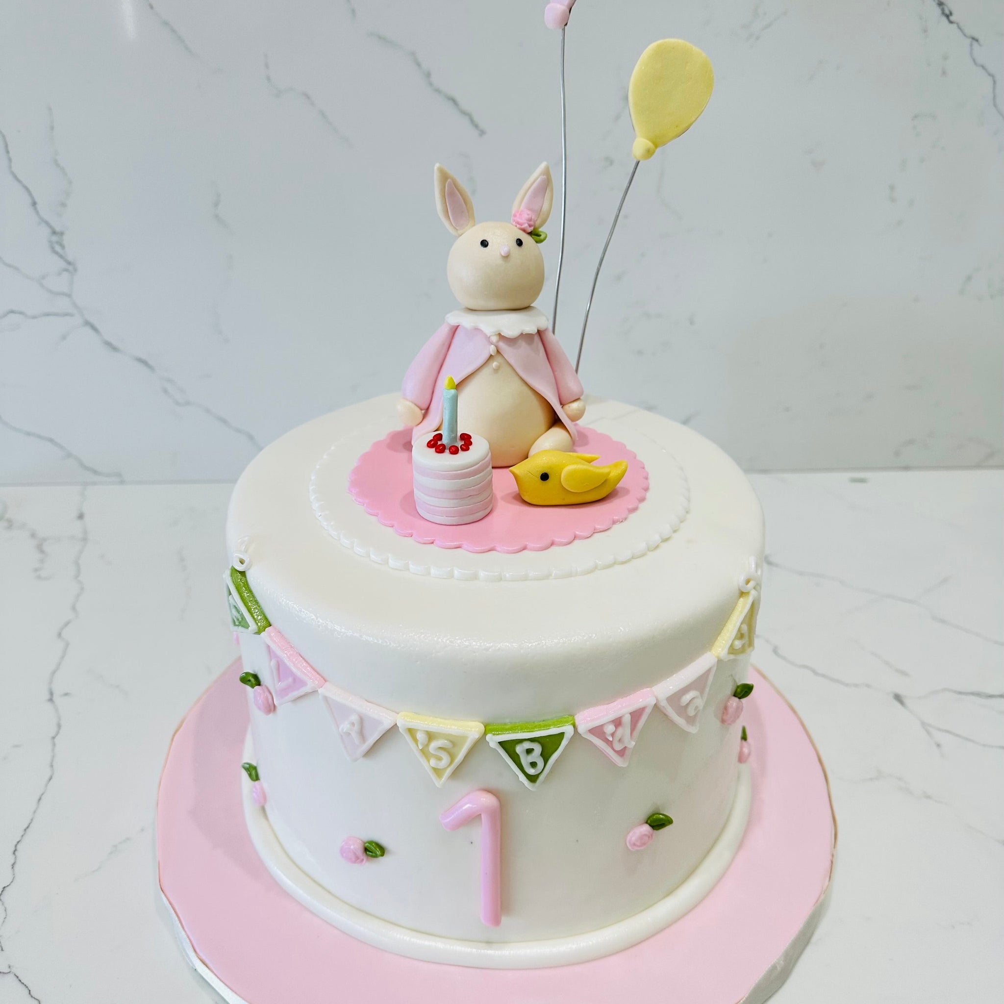 BUNNY BIRTHDAY FONDANT CAKE