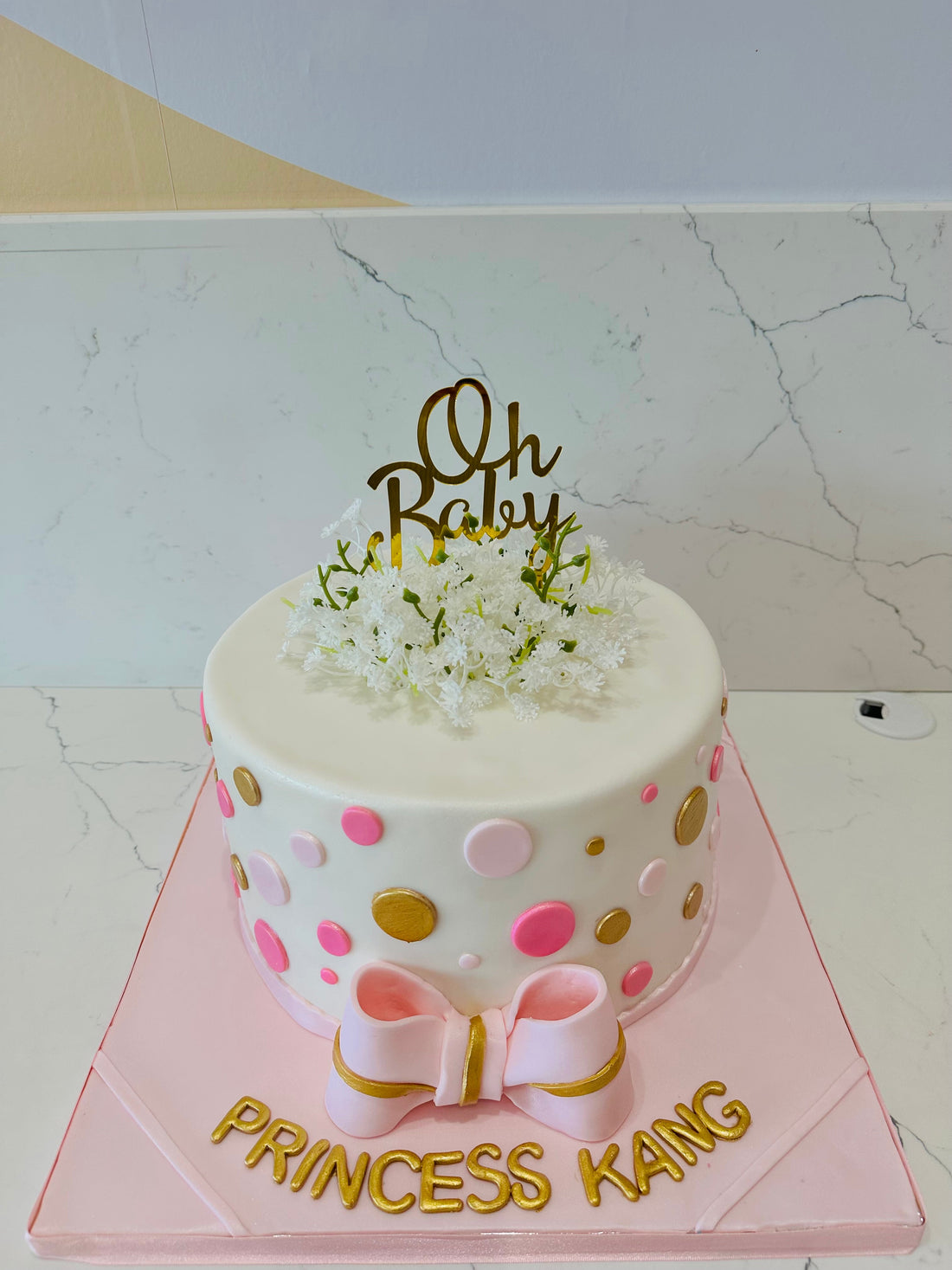 PINK POLKA FONDANT CAKE