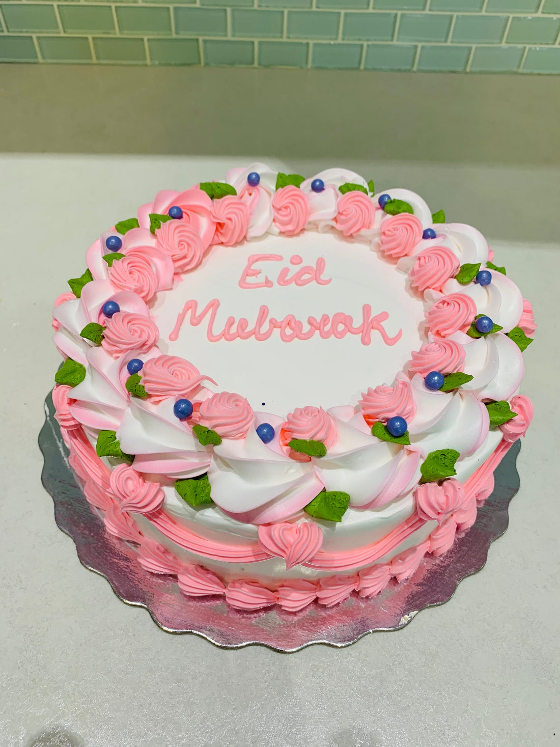 WHITE AND PINK EID CAKE