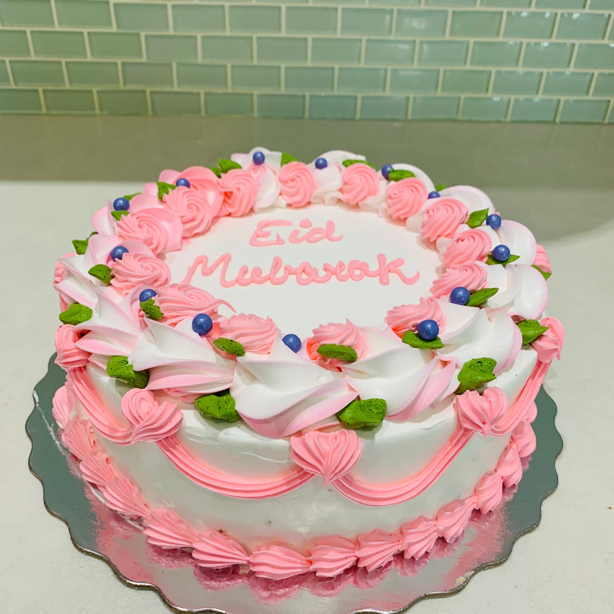 WHITE AND PINK EID CAKE