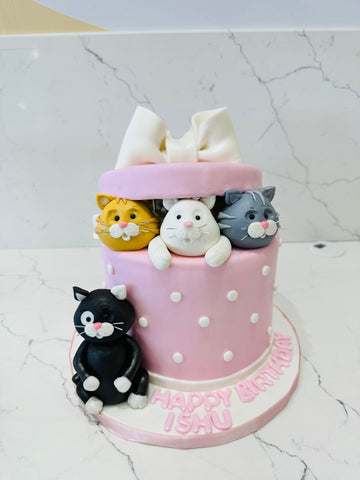 CAT GIFT BOX FONDANT CAKE