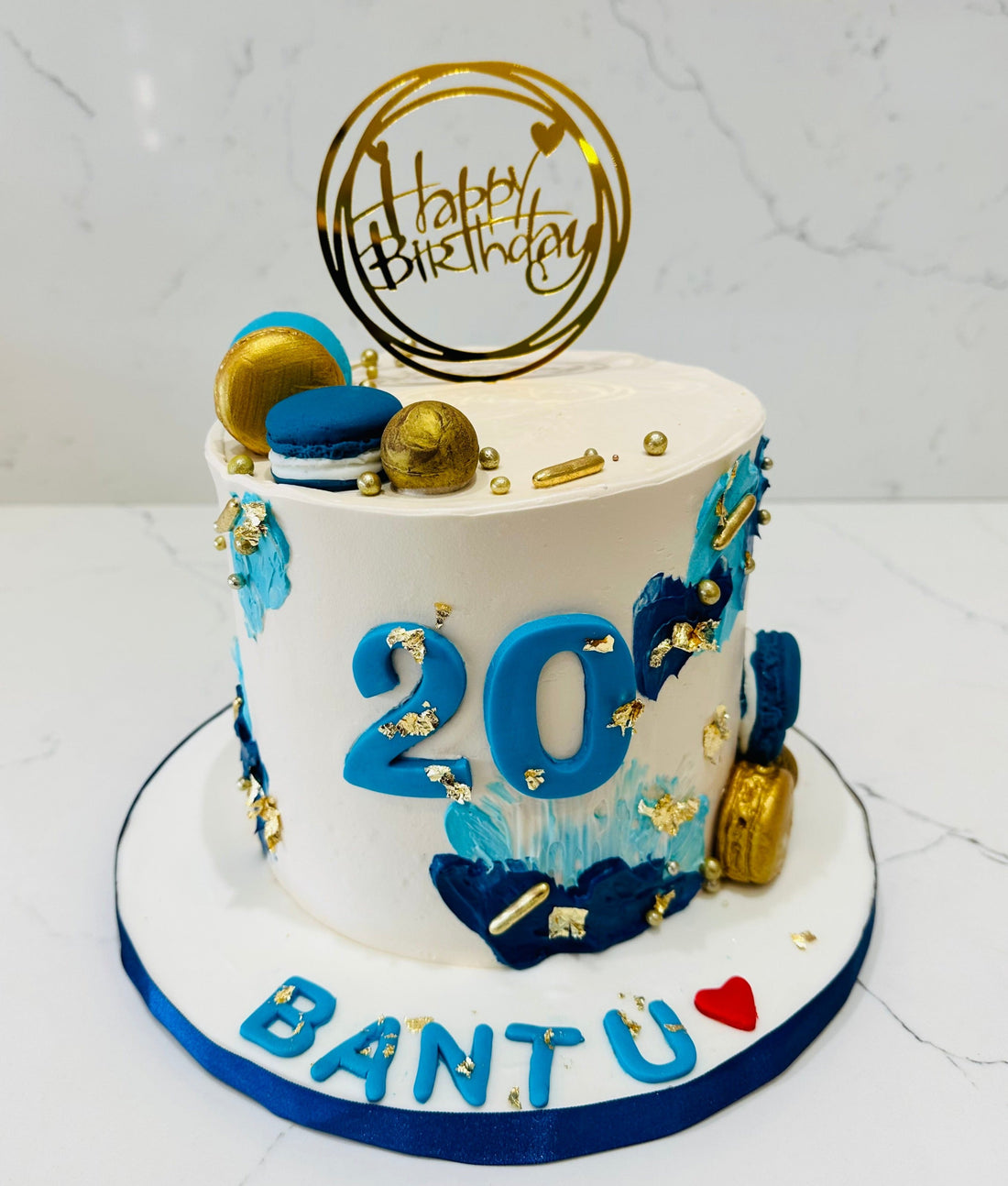 BLUE & GOLD IVORY CREAM CAKE