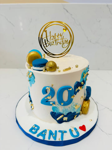 BLUE & GOLD IVORY CREAM CAKE