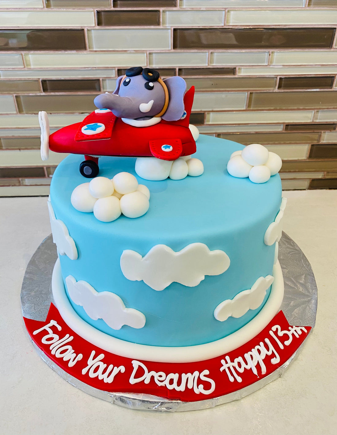 ELEPHANT AEROPLANE FONDANT CAKE