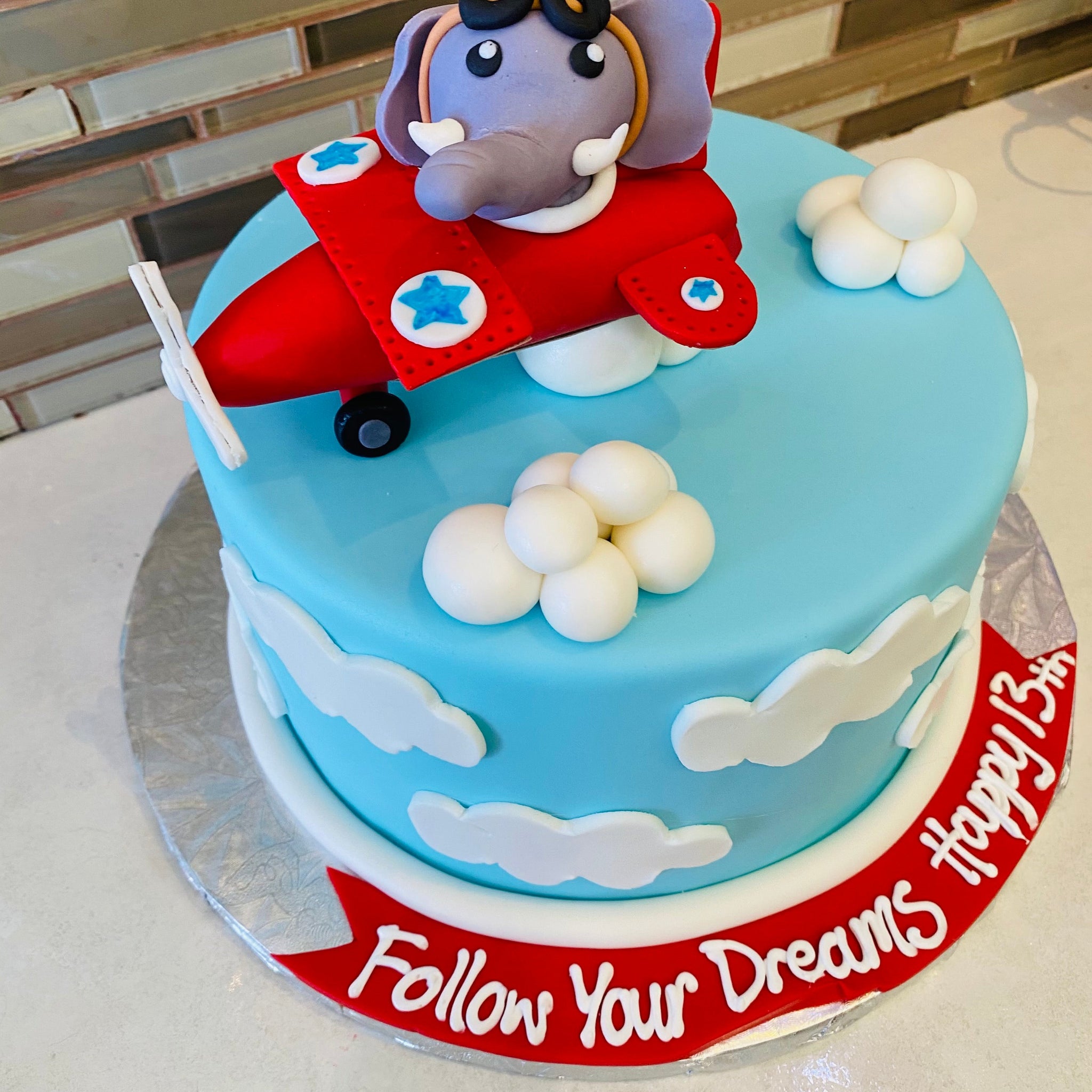 ELEPHANT AEROPLANE FONDANT CAKE