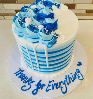 BLUE AND WHITE BIRTHDAY CAKE