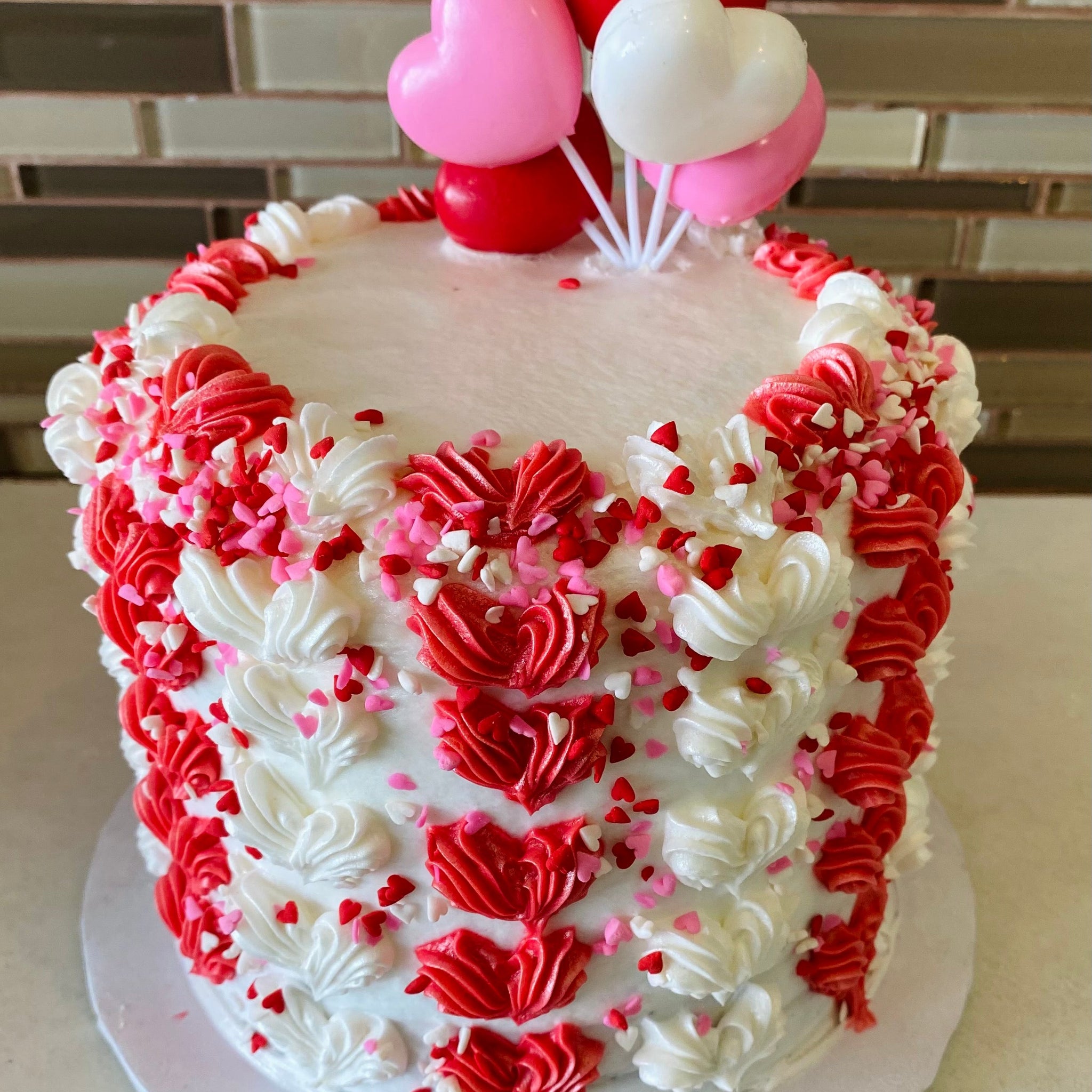 WHITE AND RED HEART CAKE
