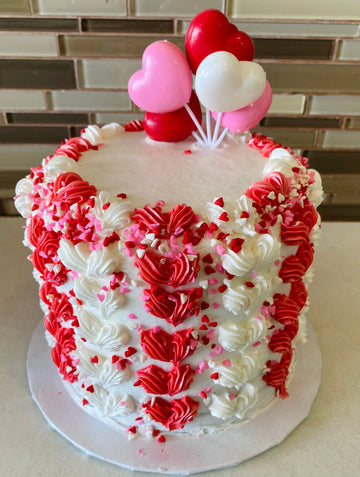 WHITE AND RED HEART CAKE