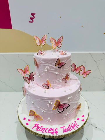 PINK BUTTERFLY TIERED CAKE