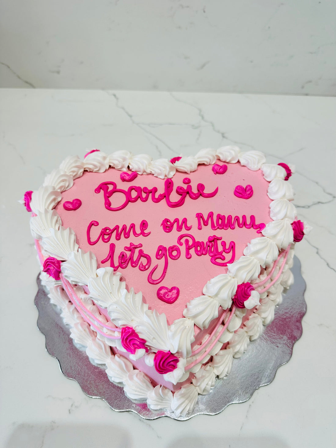 PINK BARBIE HEART CAKE