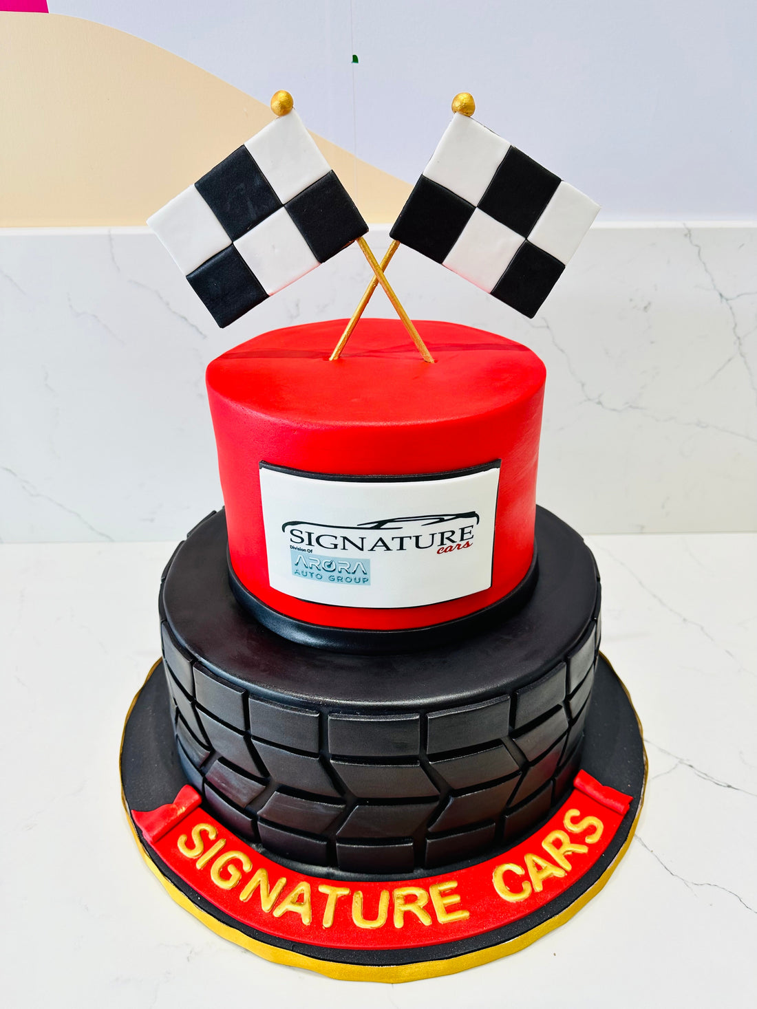 SIGNATURE CARS FONDANT TIERED CAKE