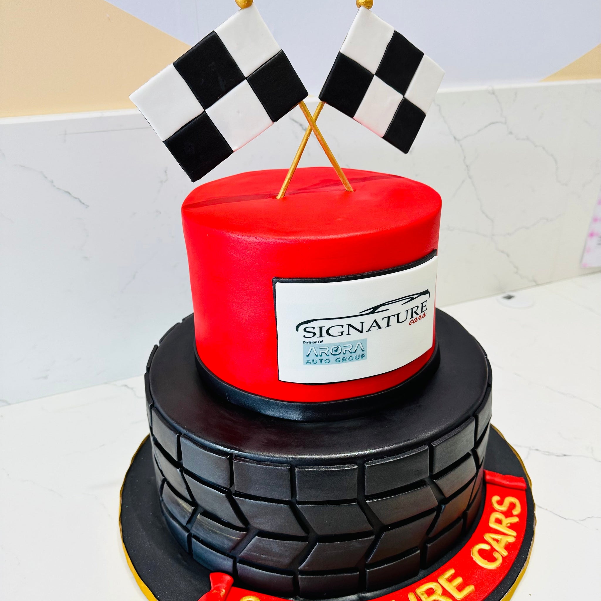 SIGNATURE CARS FONDANT TIERED CAKE