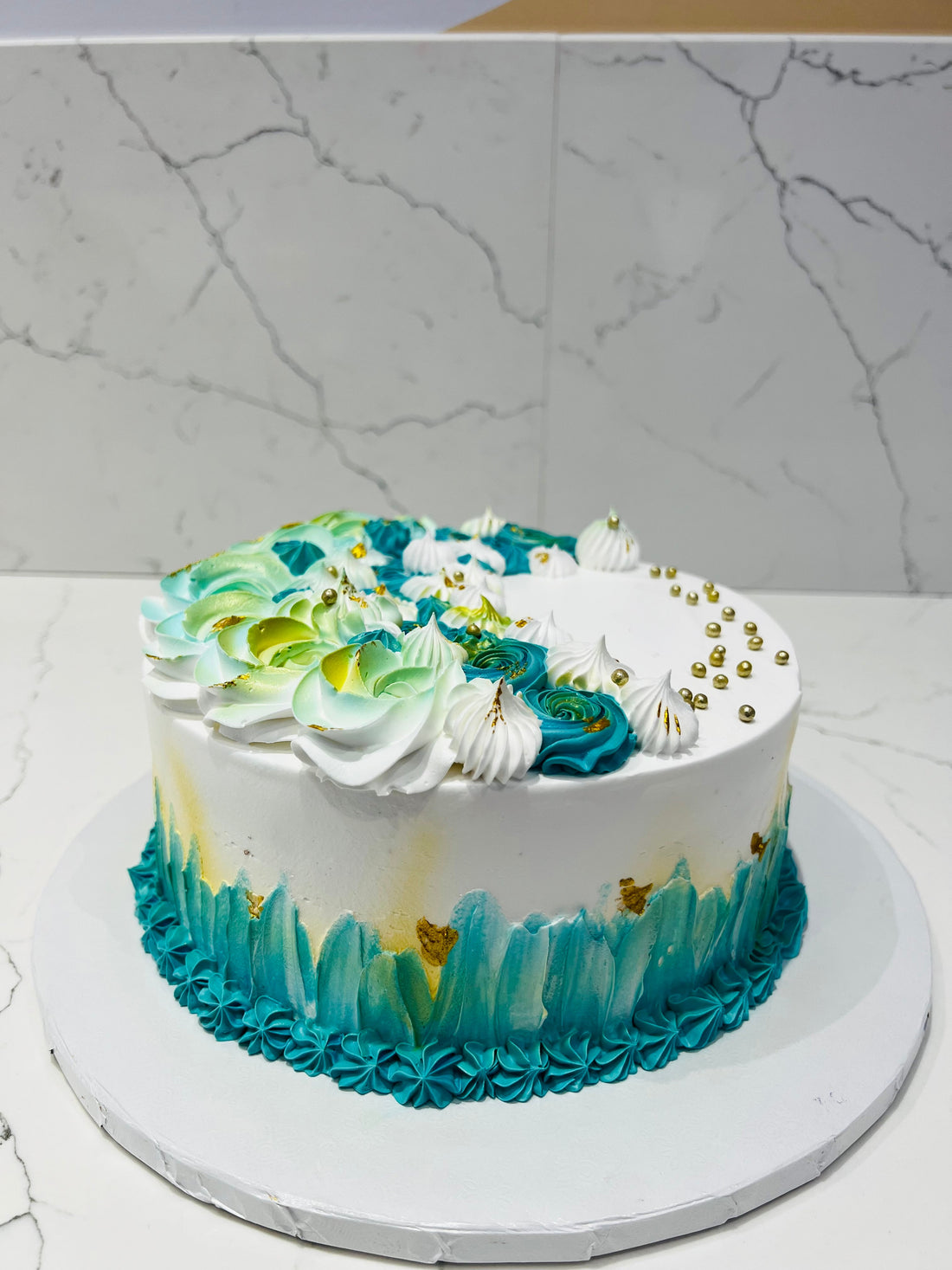 JAZZ TEAL FLORAL BIRTHDAY CAKE