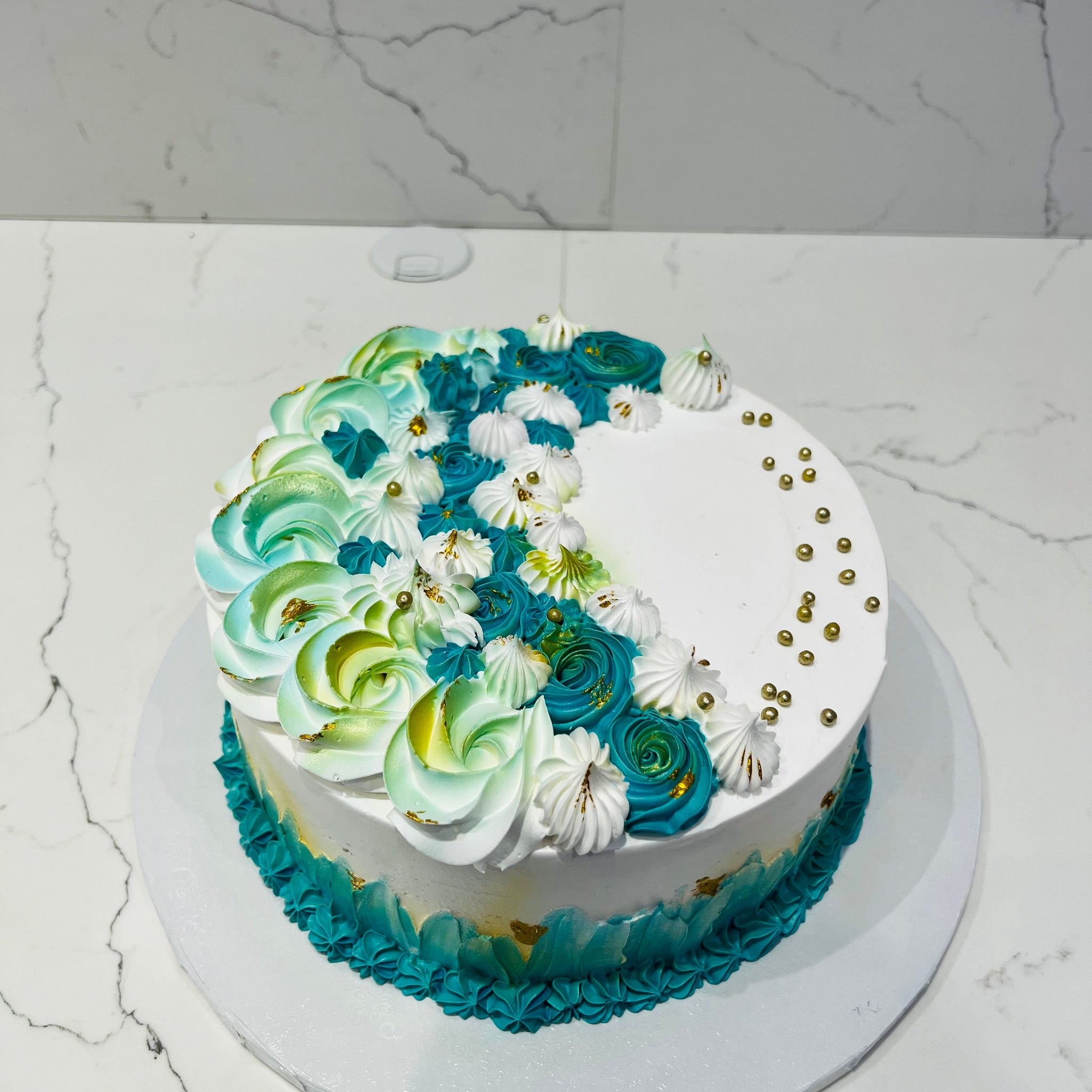 JAZZ TEAL FLORAL BIRTHDAY CAKE