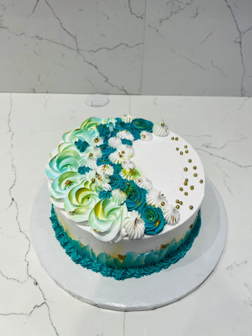 JAZZ TEAL FLORAL BIRTHDAY CAKE