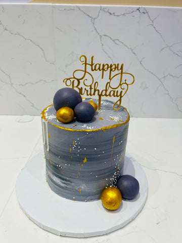 GREY GOLD BIRTHDAY CAKE