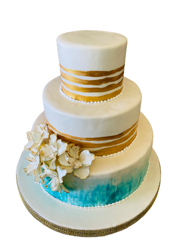 TEAL GOLD WEDDING CAKE