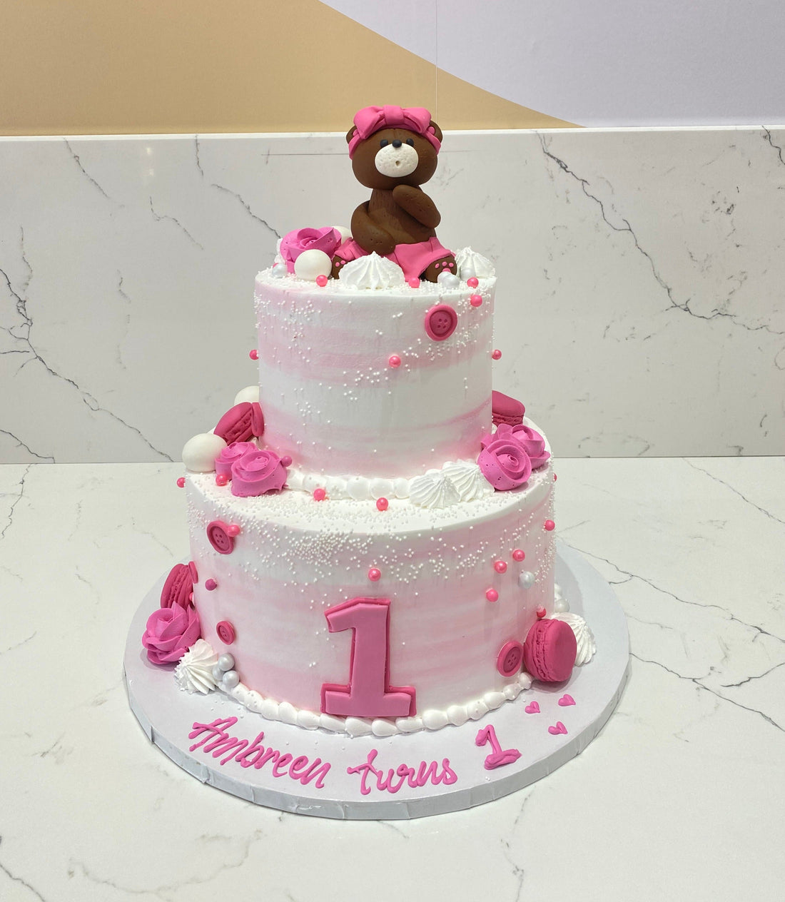 PINK TEDDY BEAR CREAM CAKE