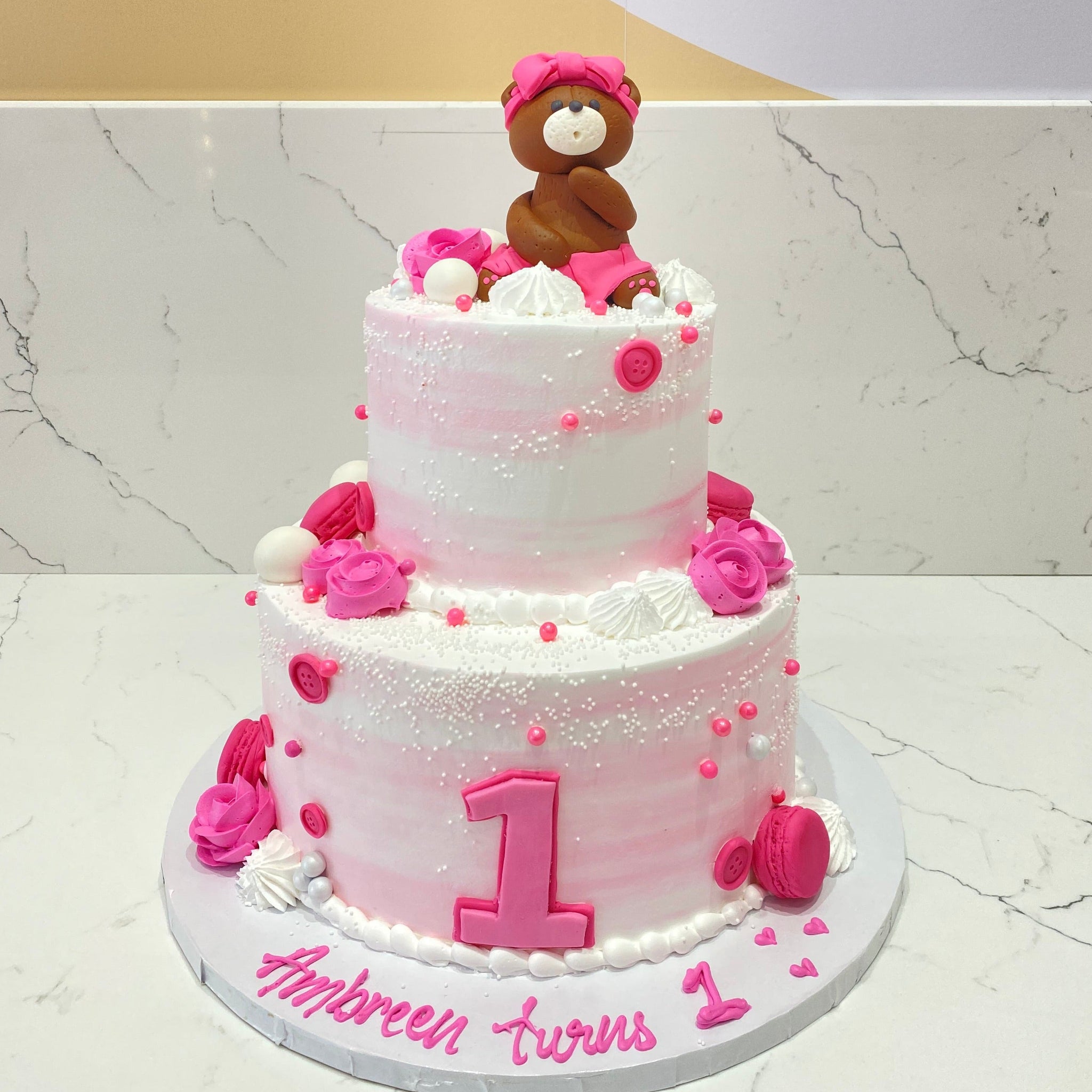 PINK TEDDY BEAR CREAM CAKE