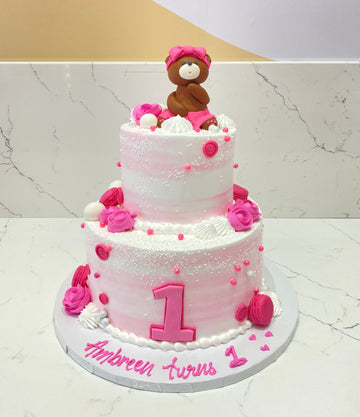 PINK TEDDY BEAR CREAM CAKE