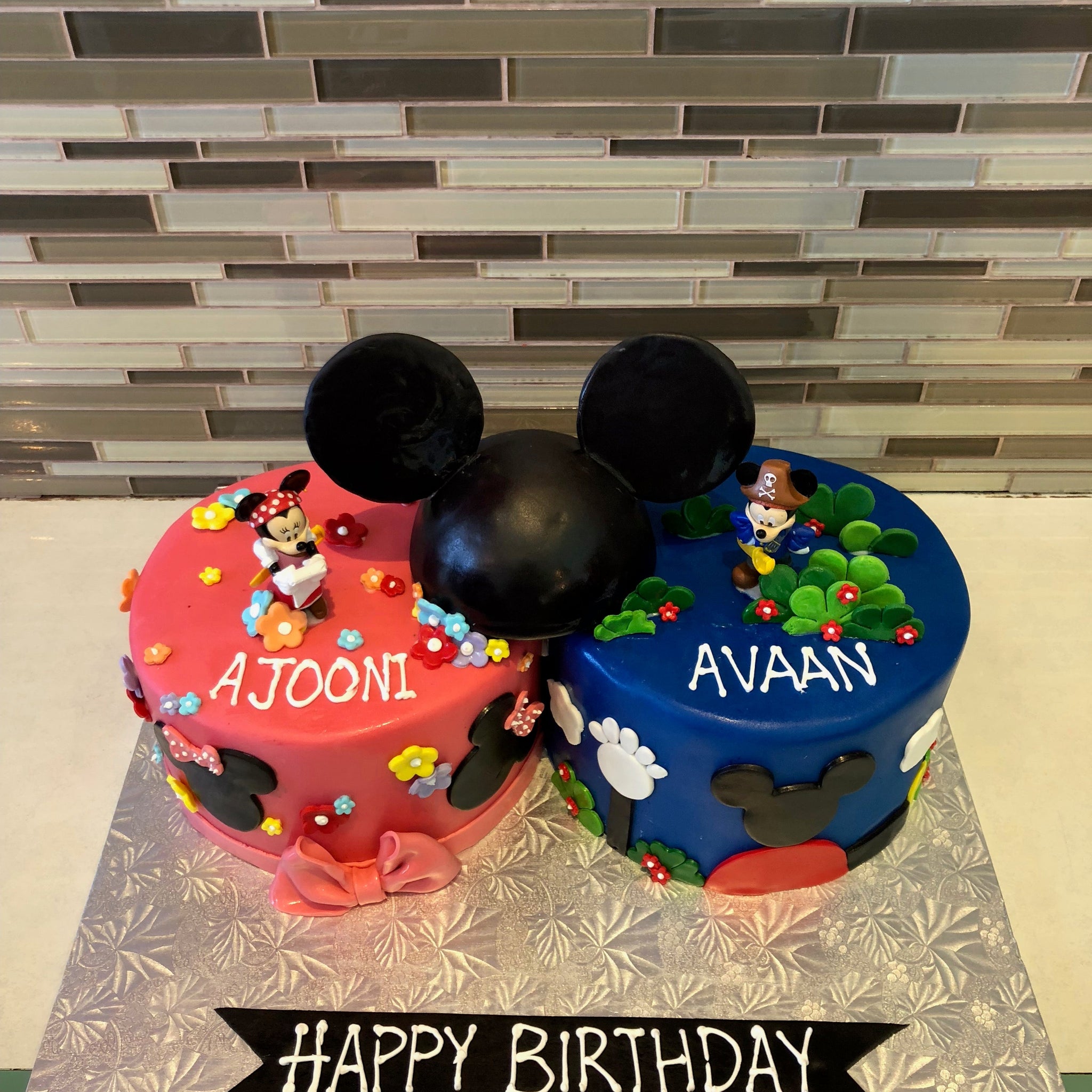 Mickey & Minnie Twins Birthday Cake