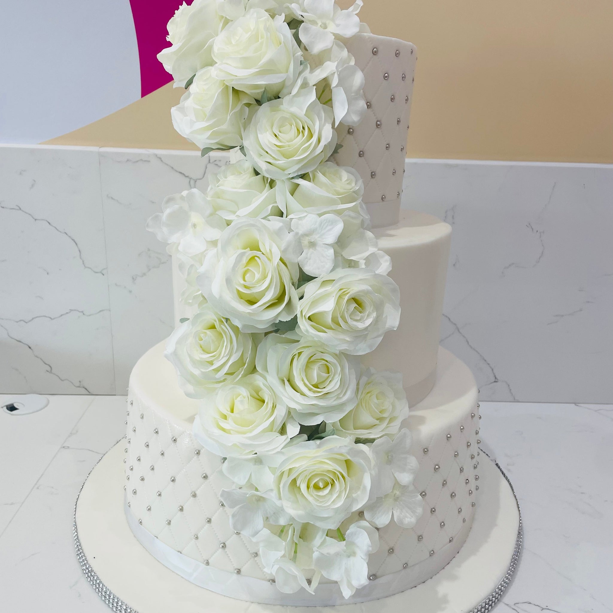WHITE FLORAL WEDDING CAKE