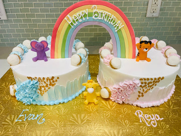 Evan & Reya Baby Animals Twins Birthday Cake