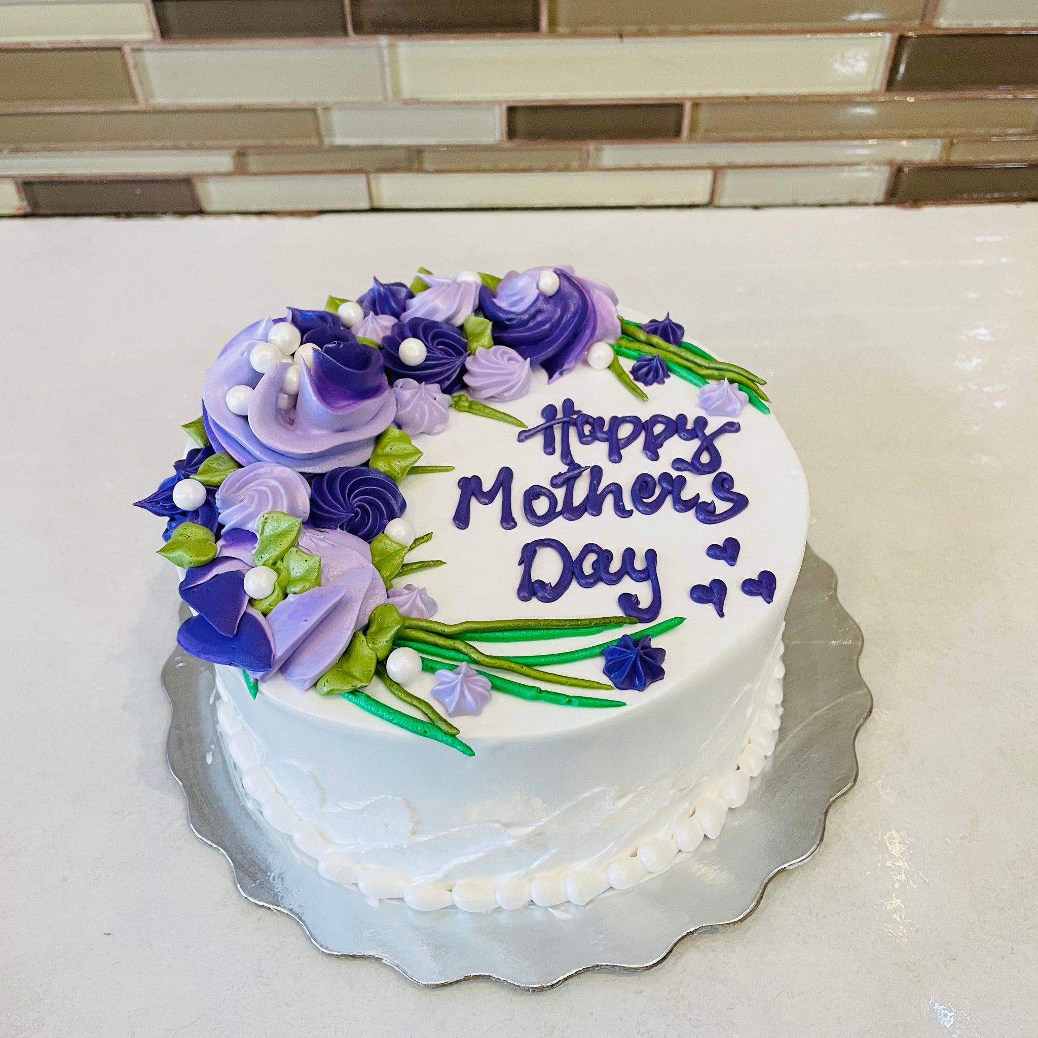 PURPLE FLOWER MOTHERS DAY CAKE