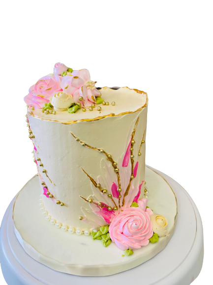 PINK IVORY FLOWER CREAM CAKE