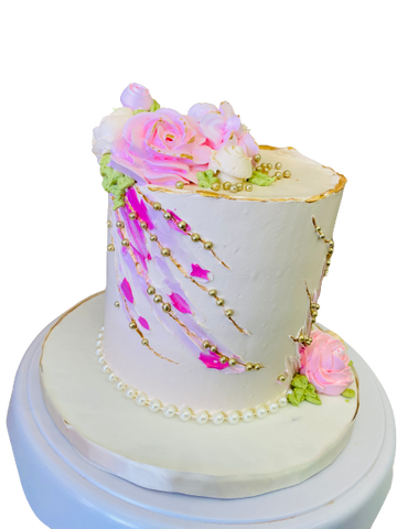 PINK IVORY FLOWER CREAM CAKE