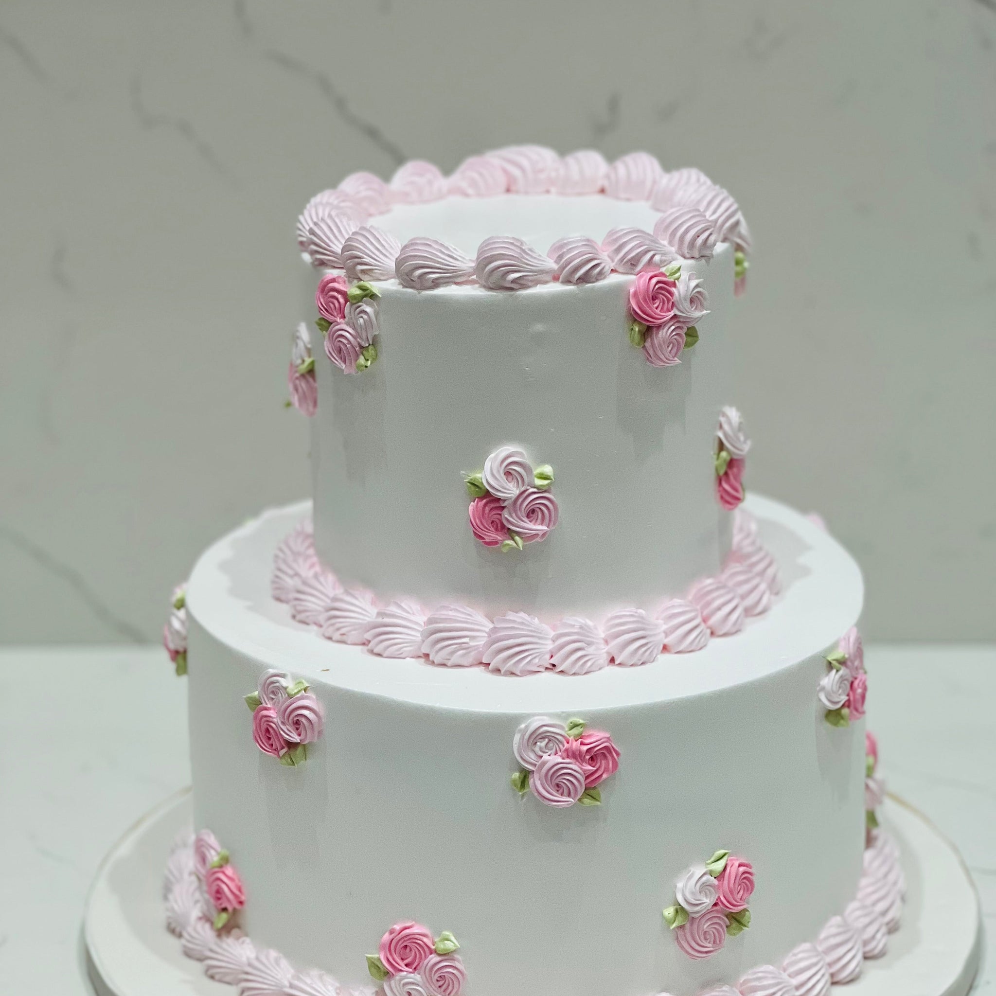 Pink & white Cream Wedding Cake