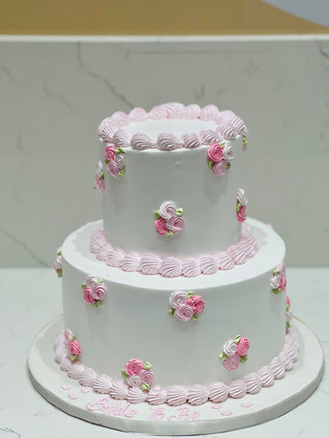 Pink & white Cream Wedding Cake