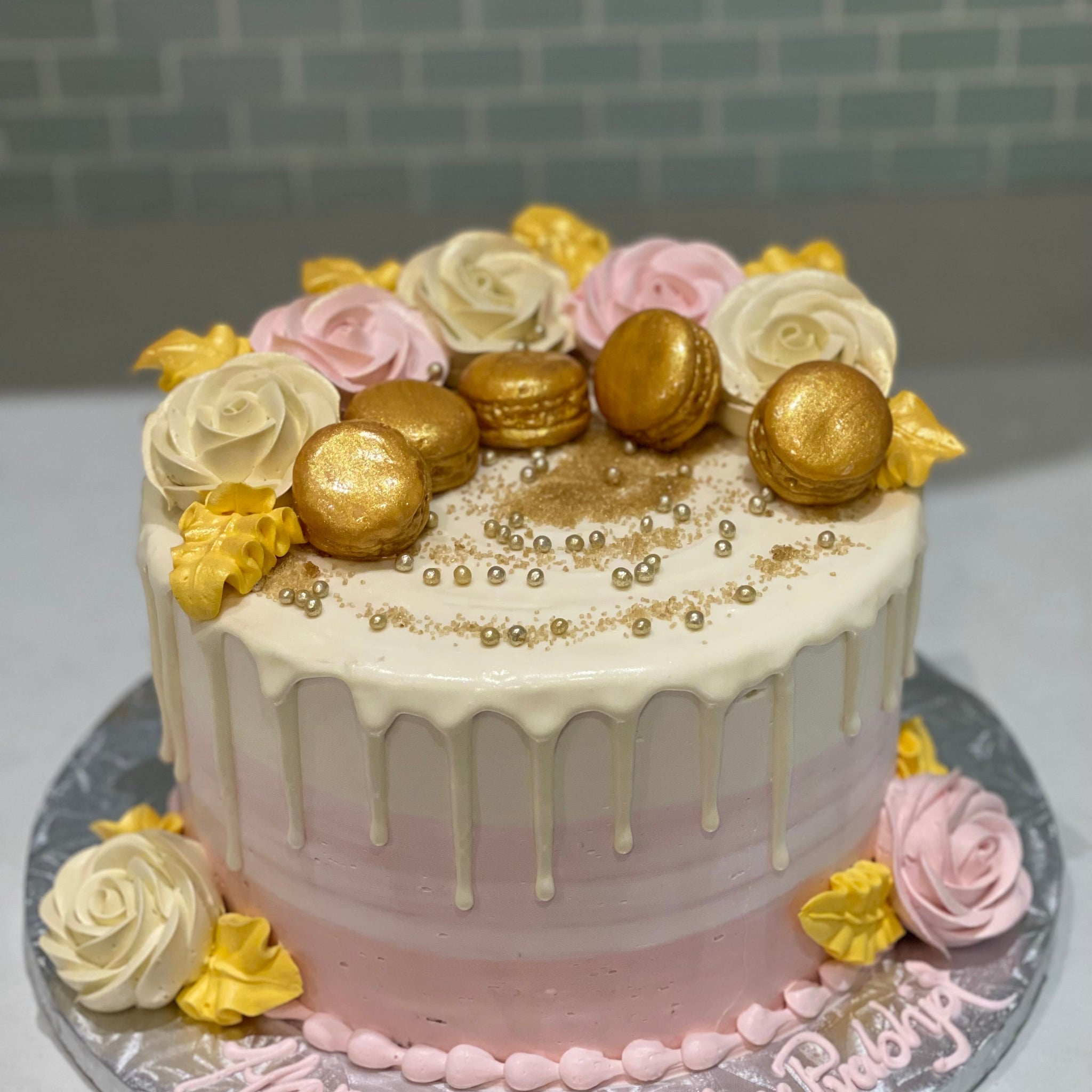 PINK & IVORY MACROON CAKE