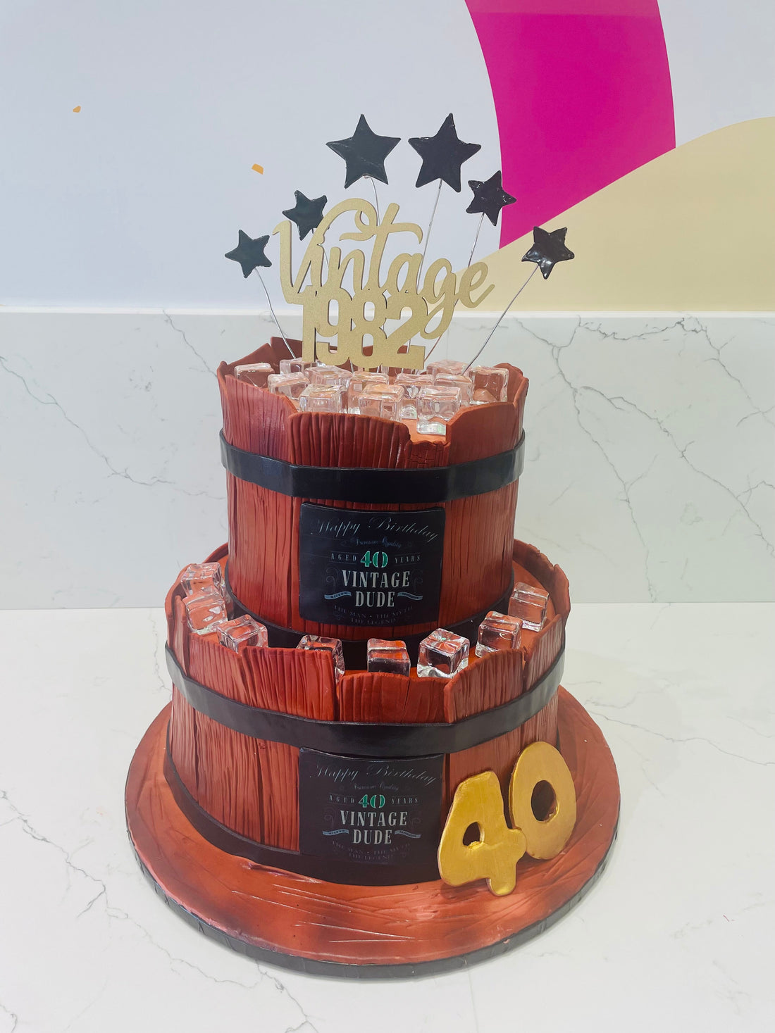 BARREL FONDANT TIERED CAKE