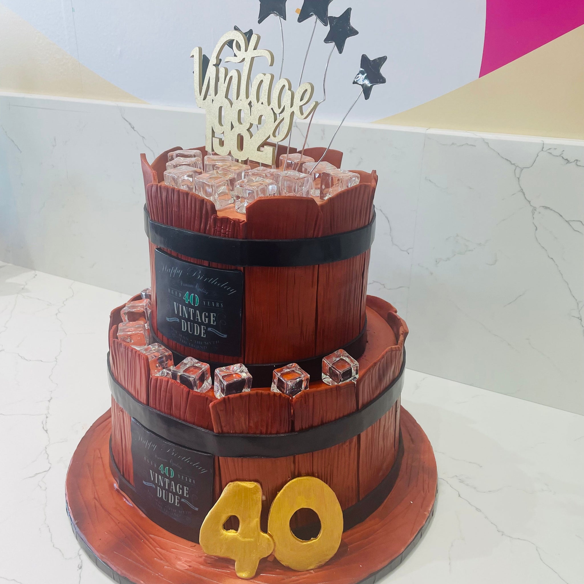 BARREL FONDANT TIERED CAKE
