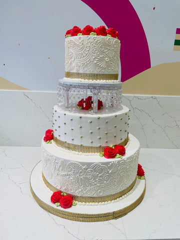 RED & IVORY STRING WEDDING CAKE