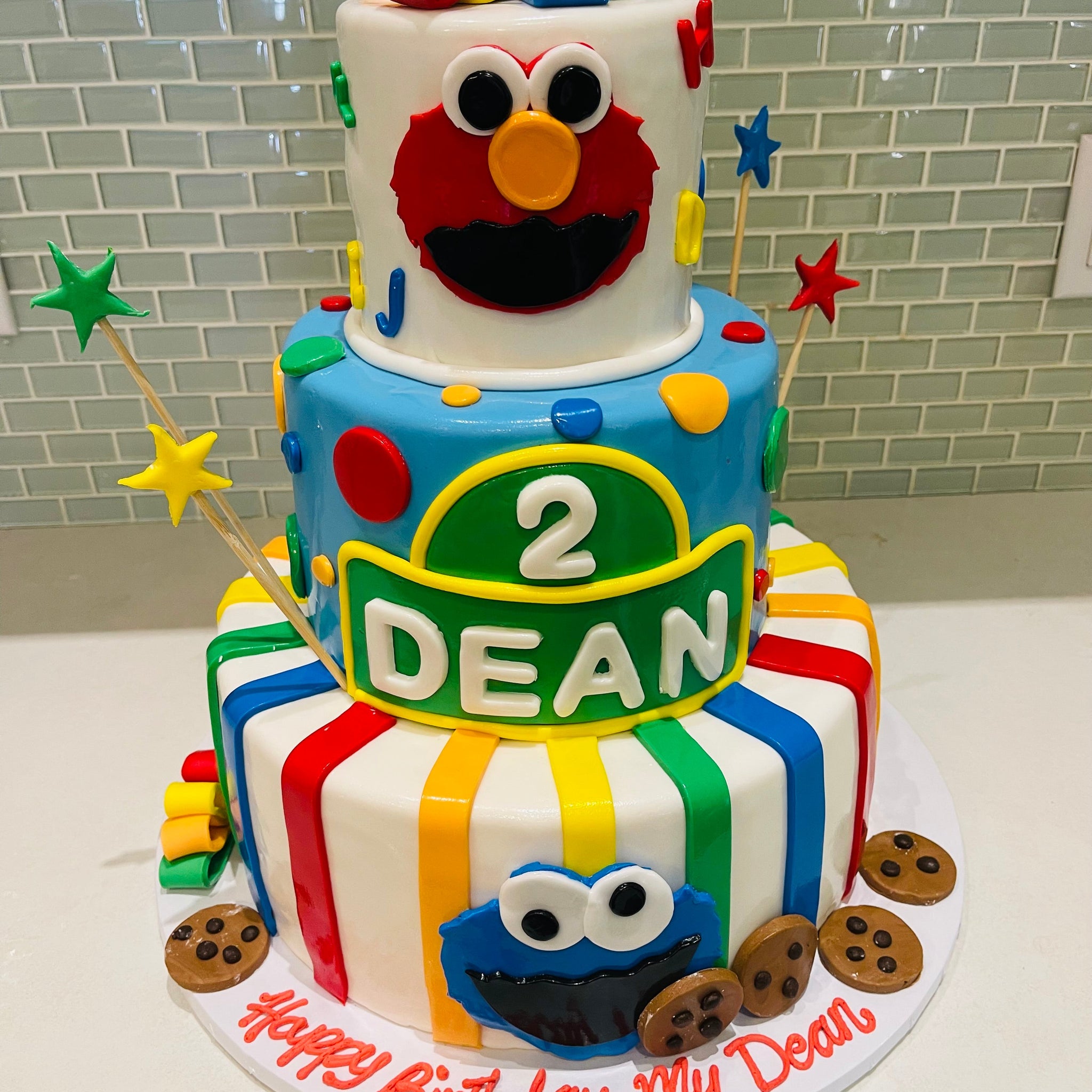 COOKIE MONSTER FONDANT TIERED CAKE
